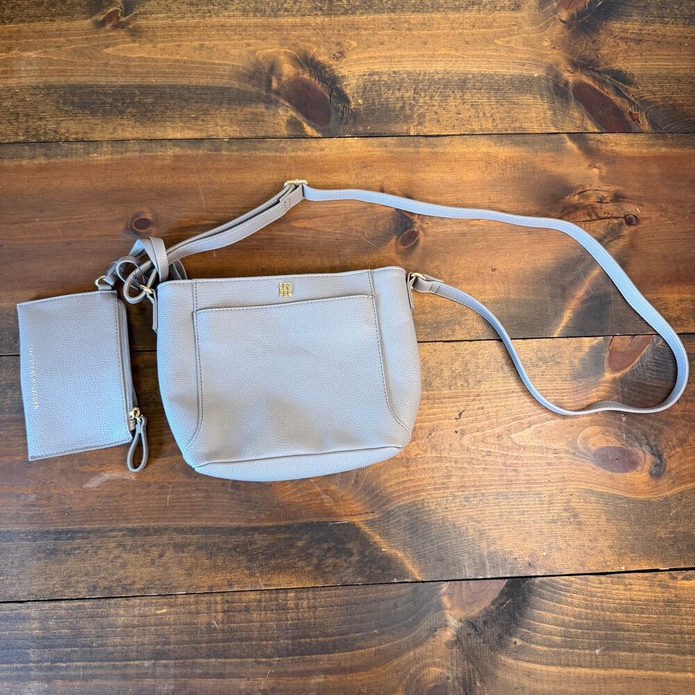 Tommy Hilfiger  Light Grey Crossbody Bag With Clutch wallet Faux Leather NWOT
